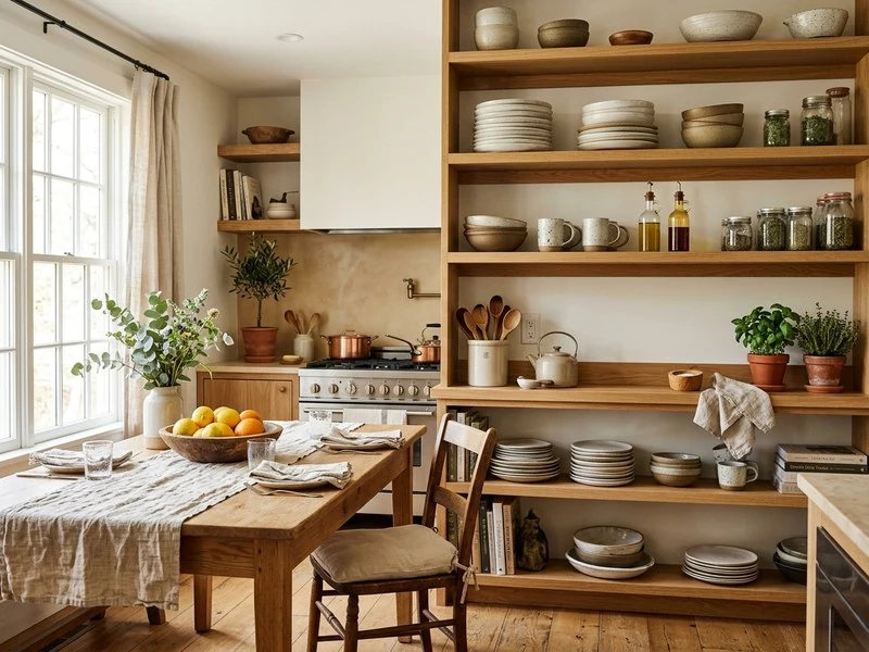 Warm kitchen and dining space for preparing meals and sharing drinks